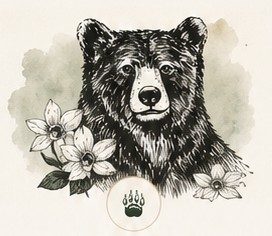 Nature Inspired Tea Brand Illustrated bear surrounded by wildflowers representing Tea Ranch's nature-inspired loose-leaf tea brand.